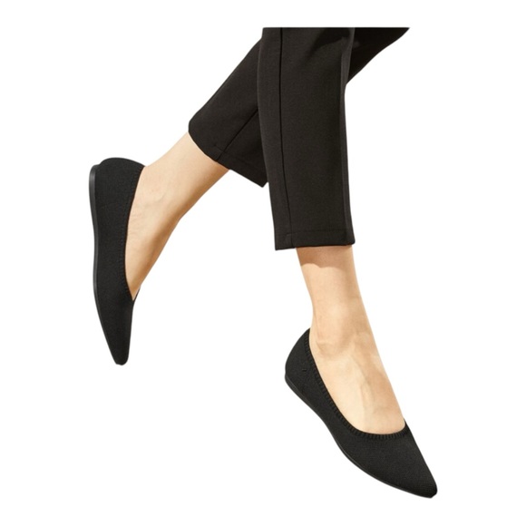 VIVALA  Black Pointed -Toe Ballet Flats. Ultra-soft knit upper. Size 36. - Picture 1 of 8